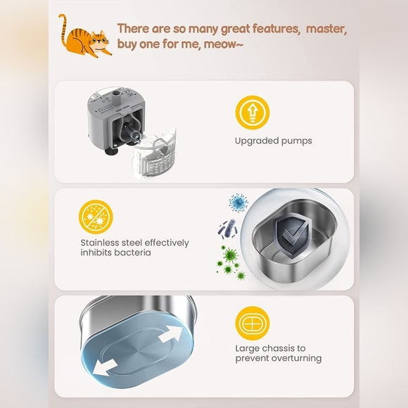 SOOFPET Cat Water Fountain Stainless Steel, 3,2L/108oz Pet Water Fountain - Picture 4 of 4